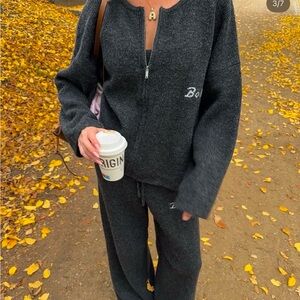 BO&TEE oversized knit jumper & knit pants set in charcoal marl